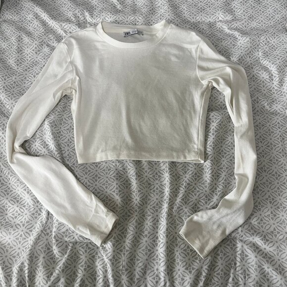 Zara Ivory Long Sleeve CropTop Size Small ~ EUC - Picture 2 of 4